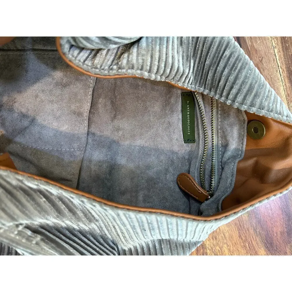 Anthropologie Women's Gray Corded Velvet Slouchy Tote Bag